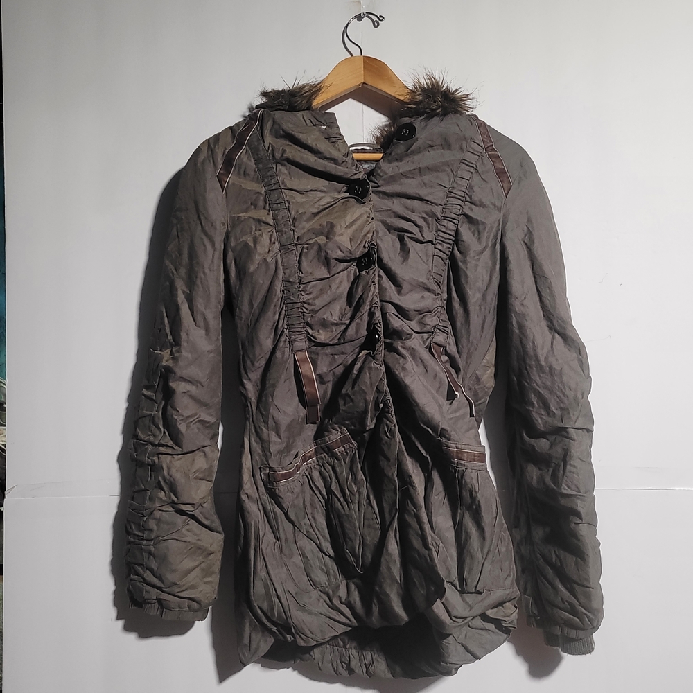 BKE Kids Khaki Puffer Jacket with Fur Trim SIZE MEDIUM